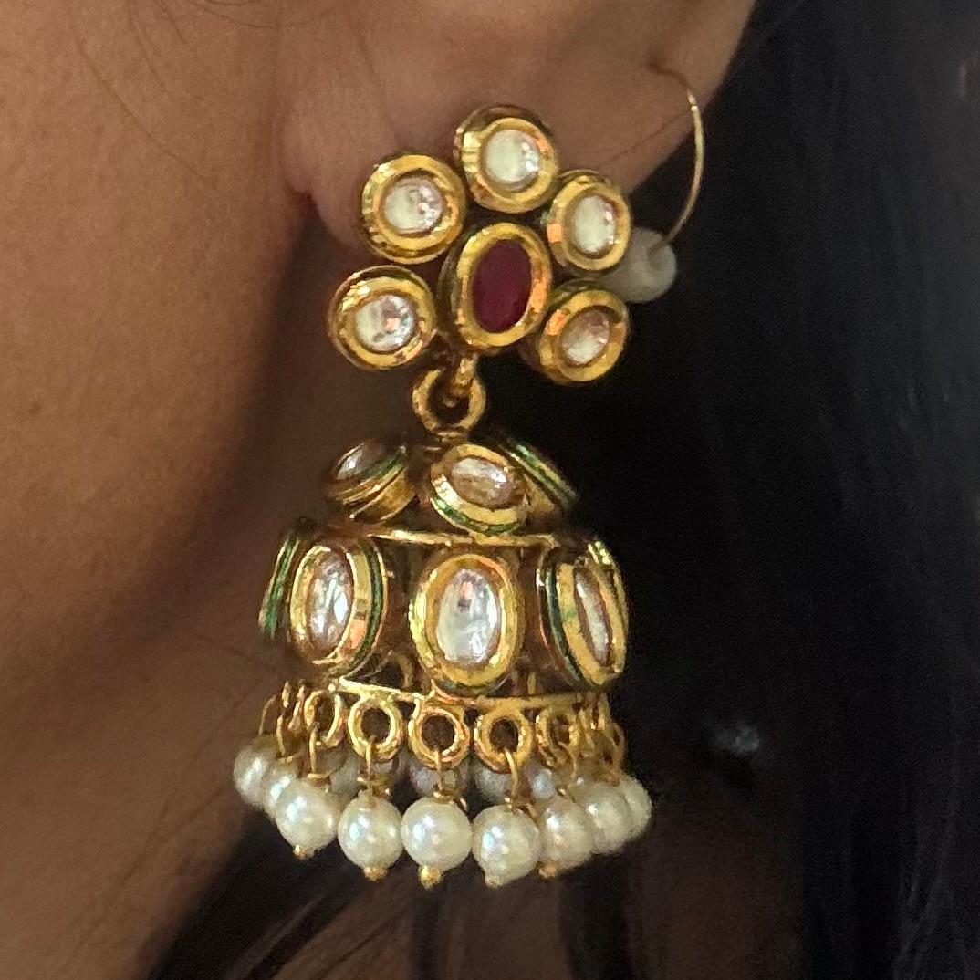 Deepika Small Ruby Kundan Jhumka Earrings