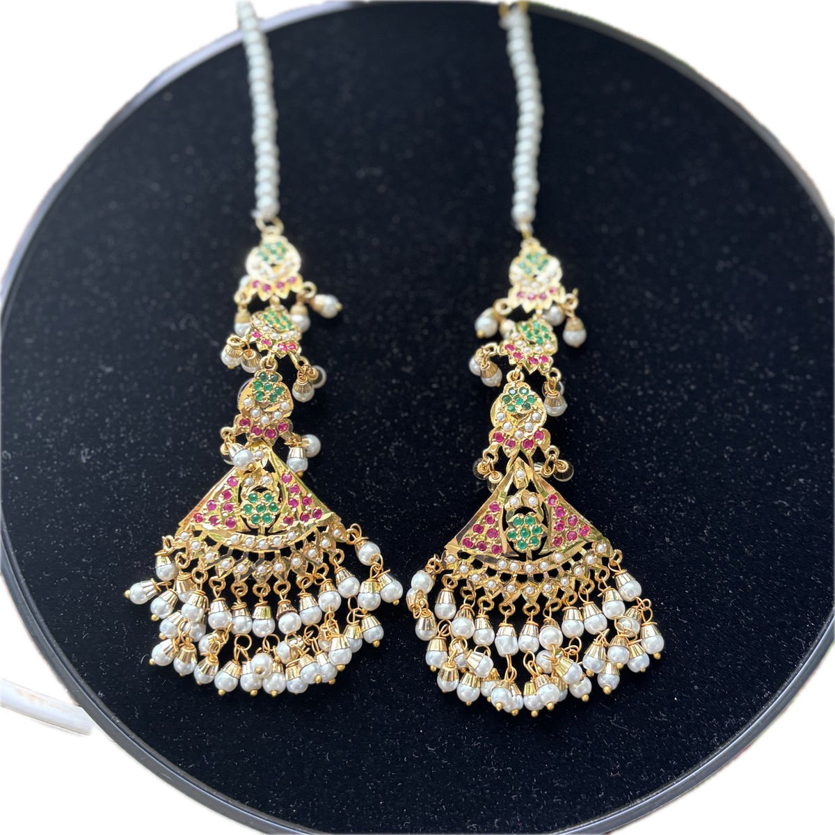 Multi stones Jadau earrings with kanchain kannauti ear climbers