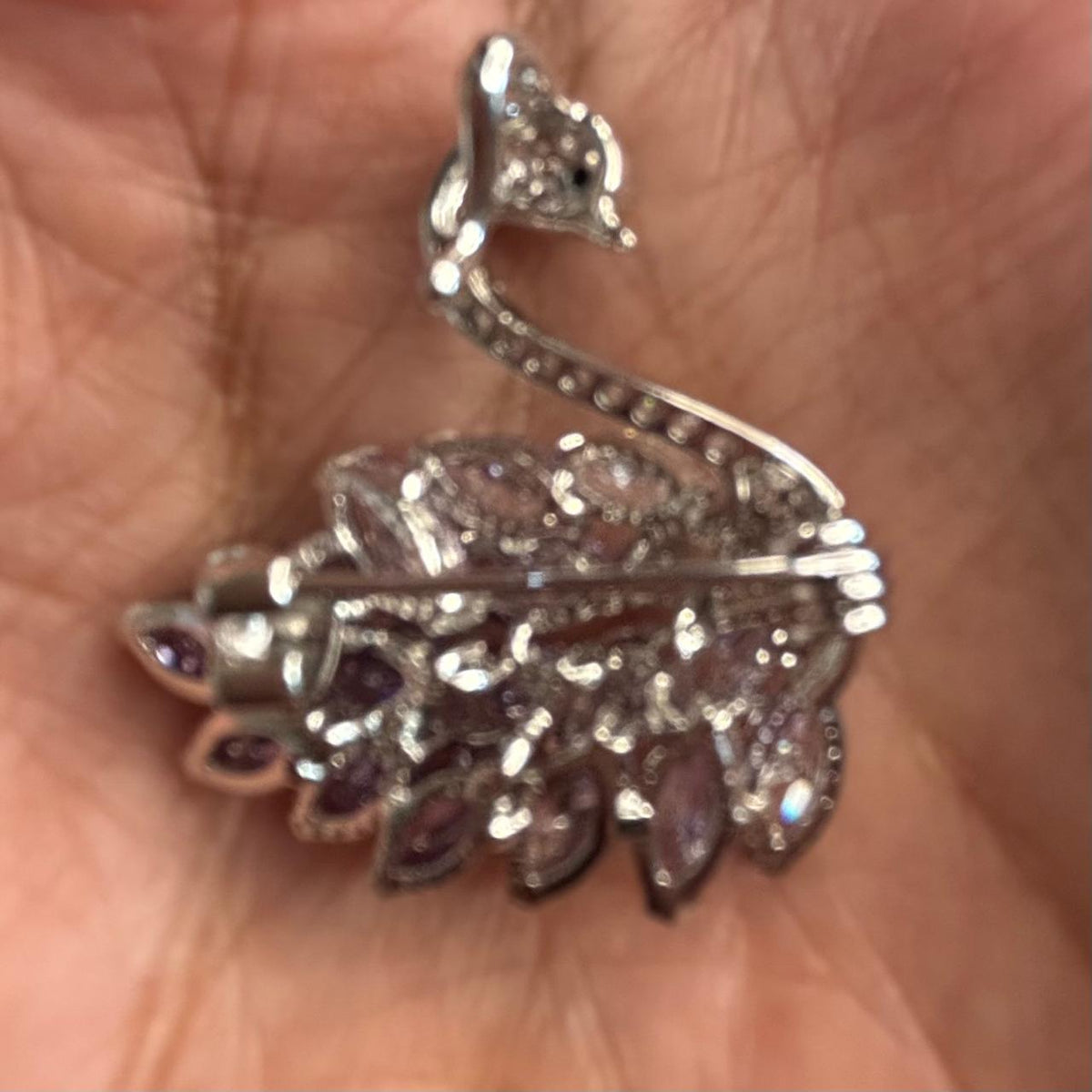 Aurelia Purple Swan Brooch Pin with CZ Diamonds