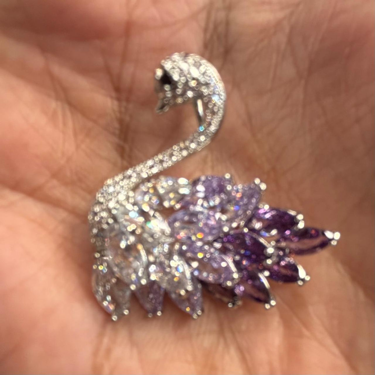 Aurelia Purple Swan Brooch Pin with CZ Diamonds