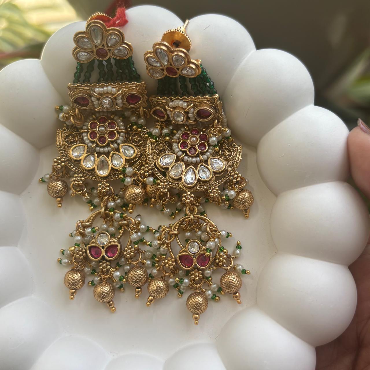 Heritage Rajwada Earrings with beads and pearls and Ruby for the traditional lovers