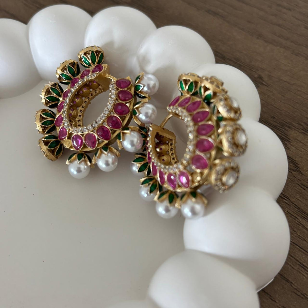 indowestern bali earing with pearls and polki