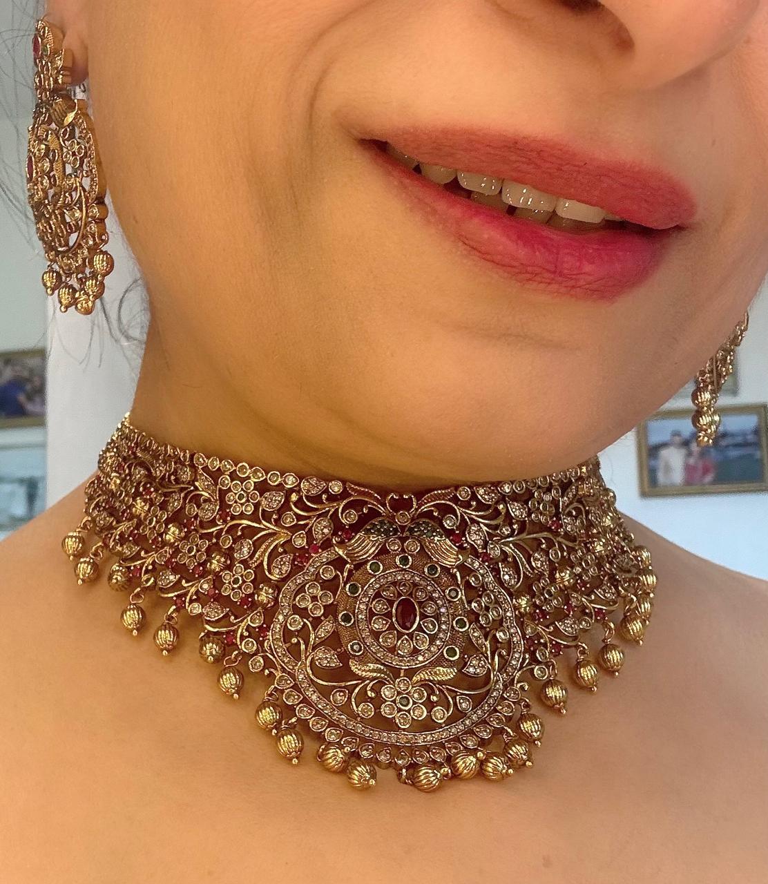 ethnic royal heritage multistone gold necklace set