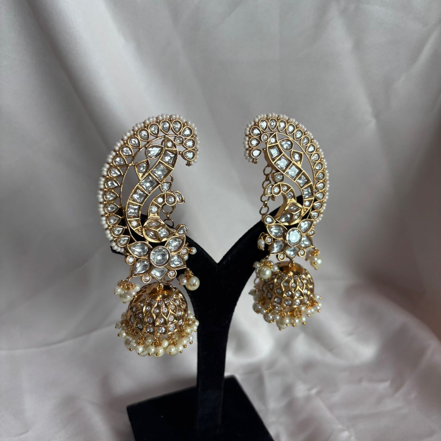 Paisley Polki Ear Cuff Jhumka Earrings with pearl detailing by Bebaak Jewel