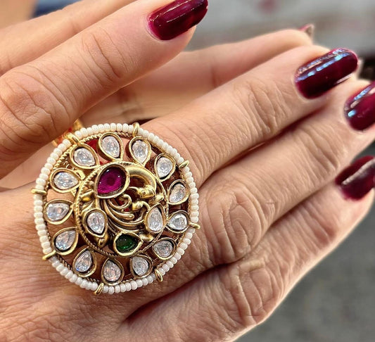heritage kundan and pearl adjustable finger Ring
