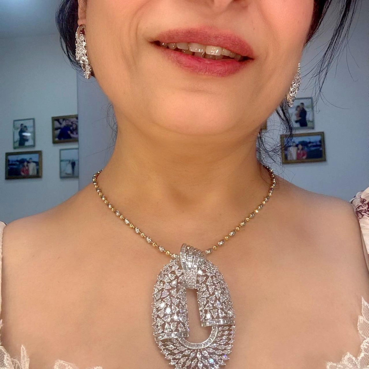 luxury cz diamonds oval silver pendant set with baguette cut diamond and marquise cut diamond and pear cut diamond