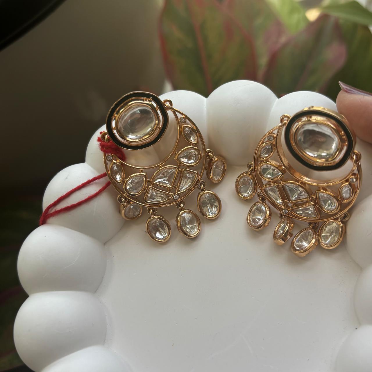 Indowestern Stud Kundan Chandbali earrings
