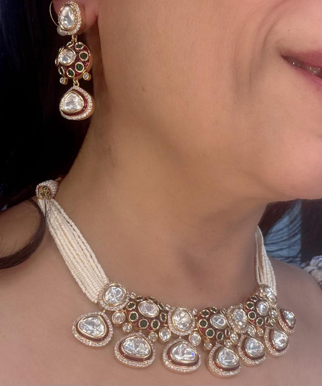 kundan and meenakari with pearls festive necklace set