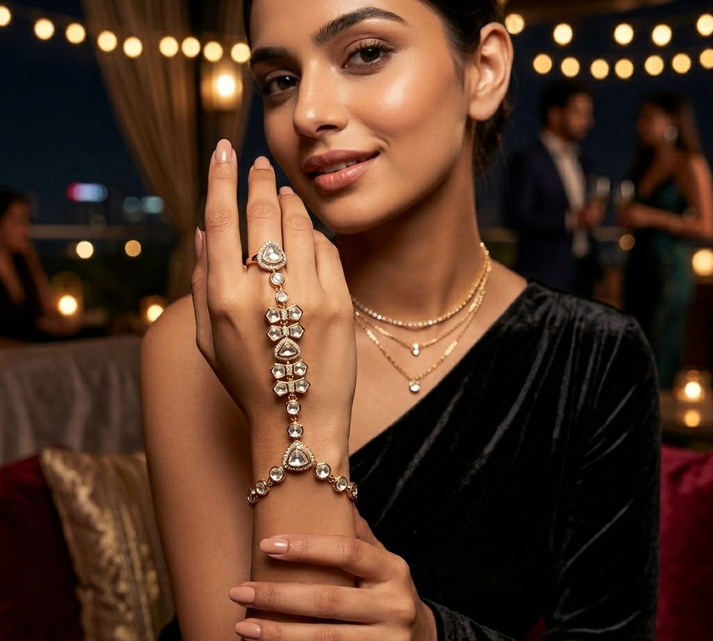 Modern polki kundan hand harness for the royal aura
