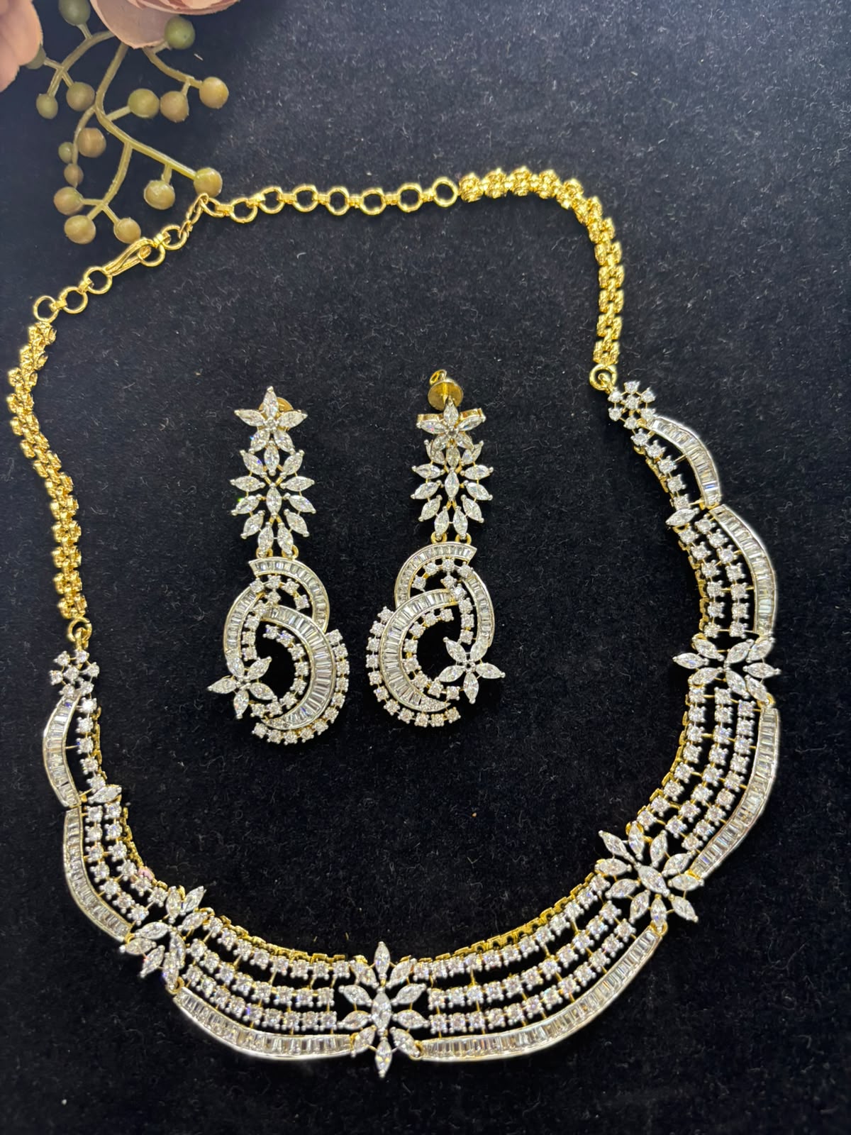Celeste American Diamond necklace set with matching earrings for party and reception wear