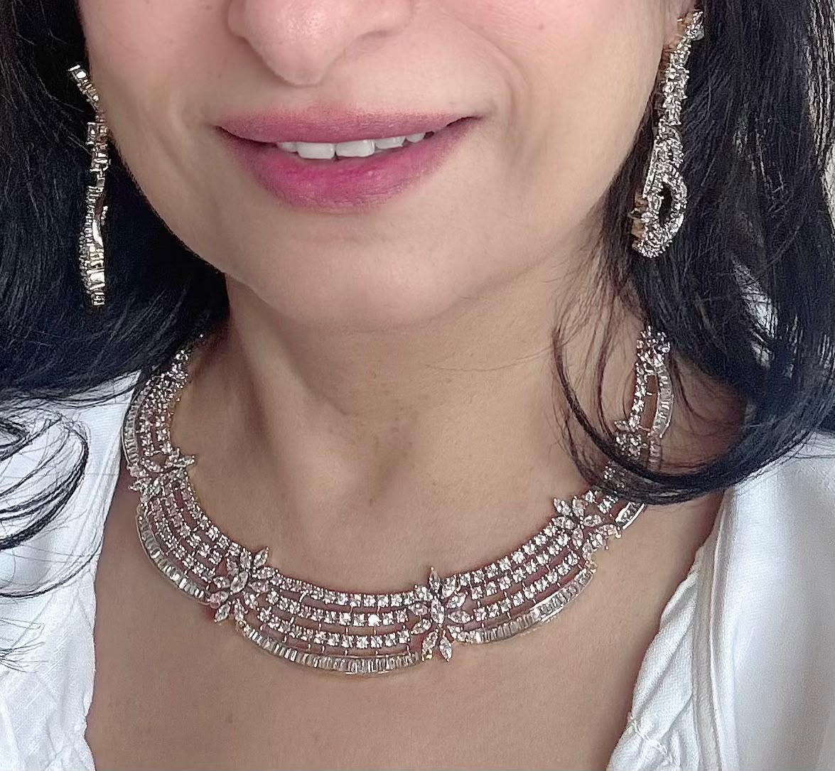 Celeste American Diamond necklace set with matching earrings for party and reception wear
