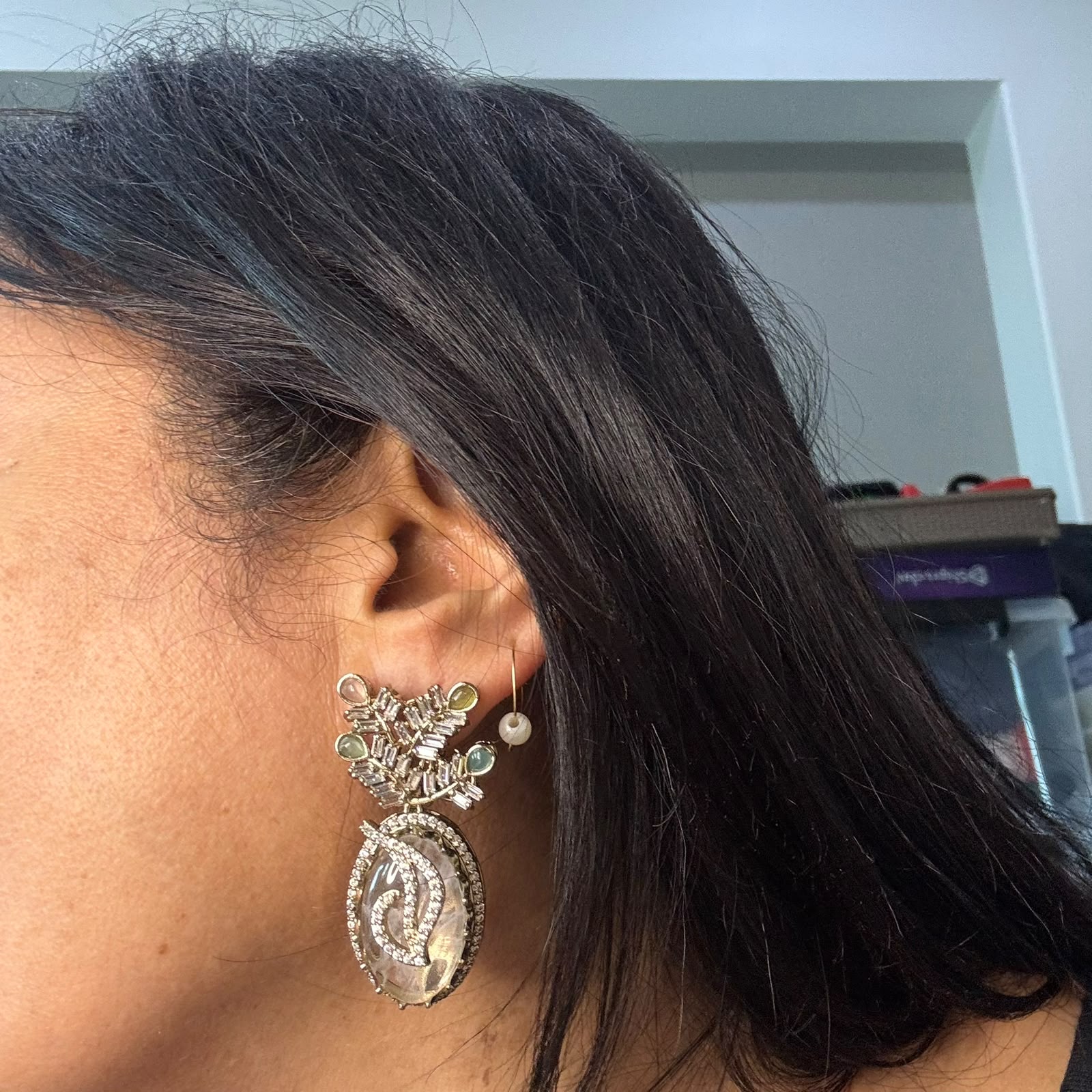Aura Quartz Cubic Zirconia statement drop earrings with pastel stones by Bebaak Jewels