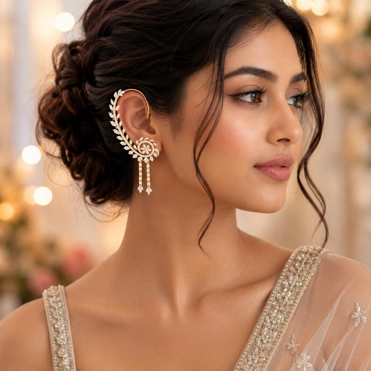 gold plated ear cuff earrings with americn diamonds.