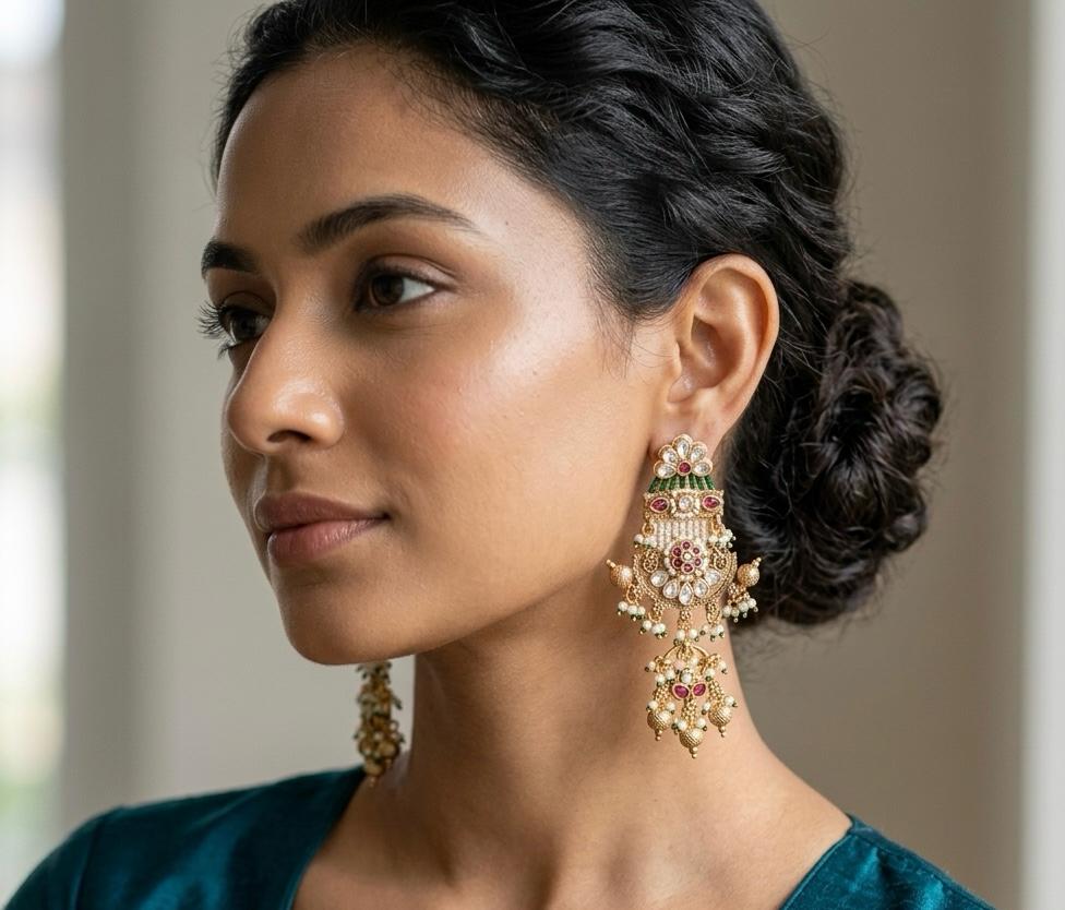 Heritage Rajwada Earrings with beads and pearls and Ruby for the traditional lovers