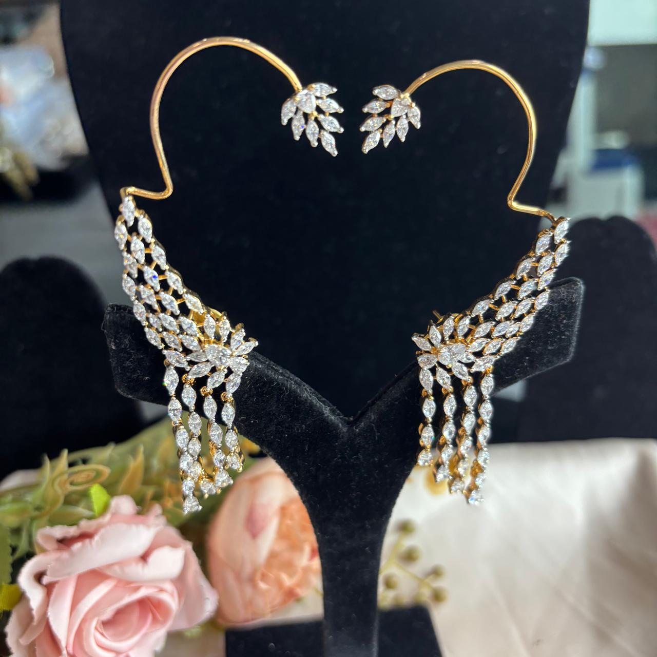 Celeste marquise American Diamond statement ear cuff with cascading stone dangles