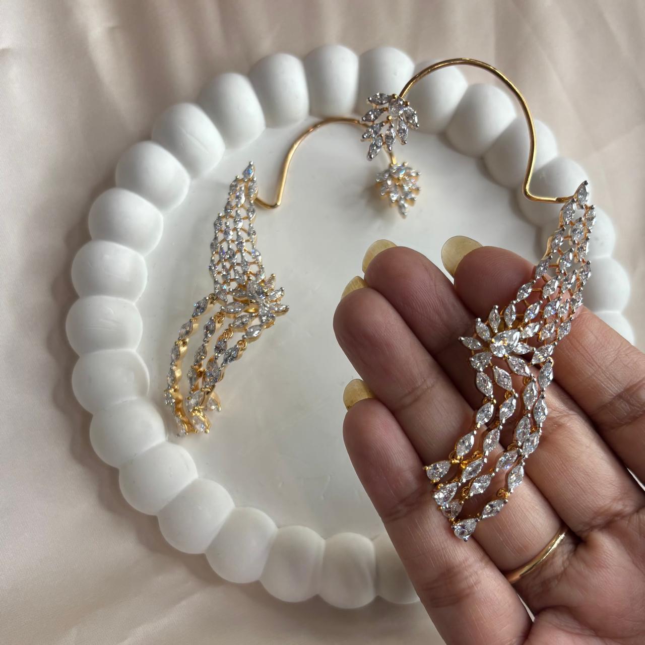 Celeste marquise American Diamond statement ear cuff with cascading stone dangles