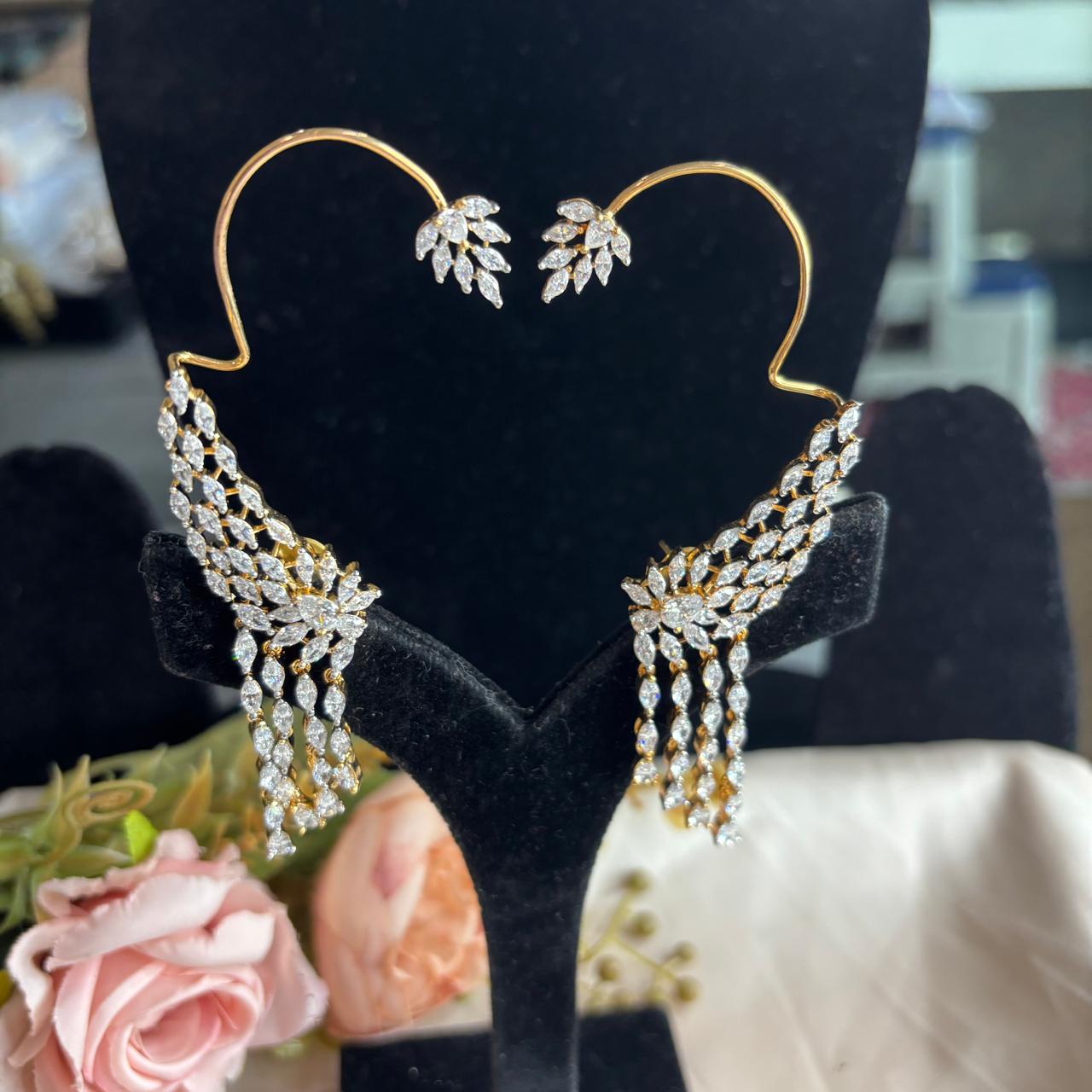  Celeste marquise American Diamond statement ear cuff with cascading stone dangles