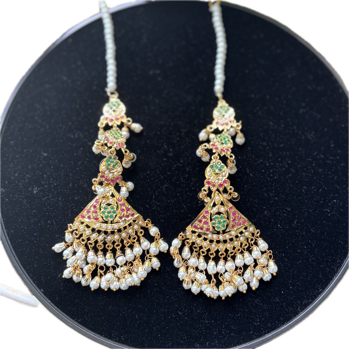 Multi stones Jadau earrings with kanchain kannauti ear climbers