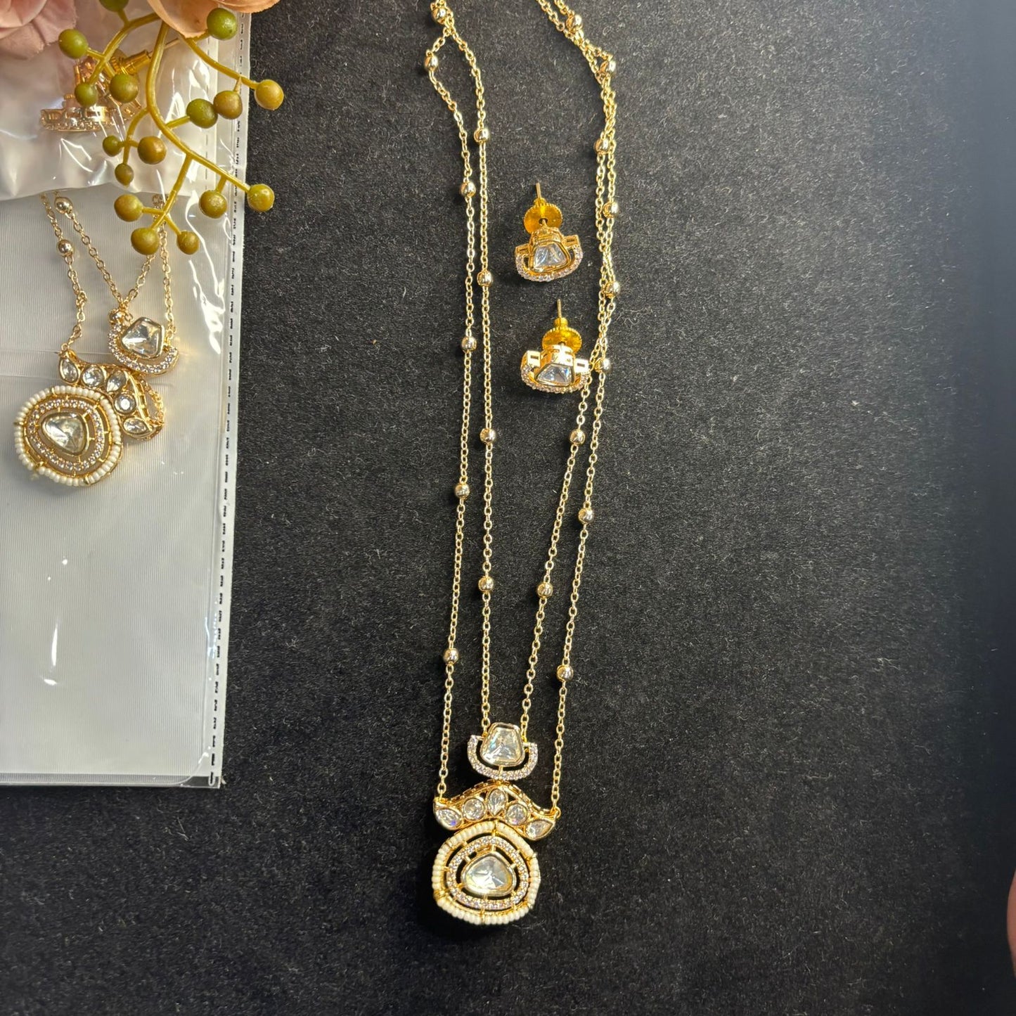 Noor Kundan Inspired  Delicate Necklace Set With Studs