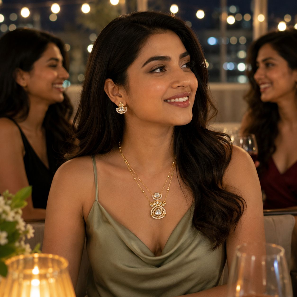 Noor Kundan Inspired  Delicate Necklace Set With Studs