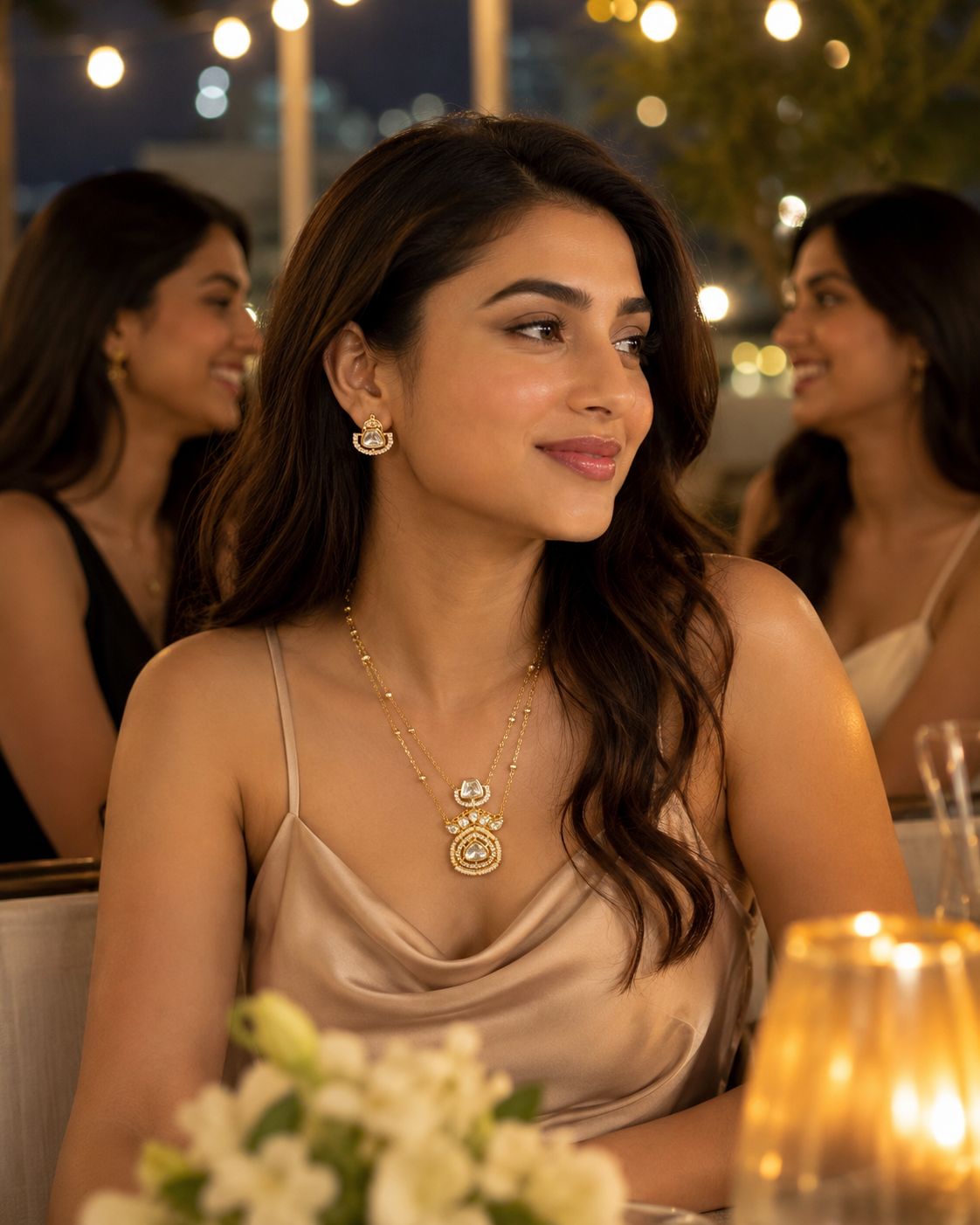 Noor Kundan Inspired  Delicate Necklace Set With Studs