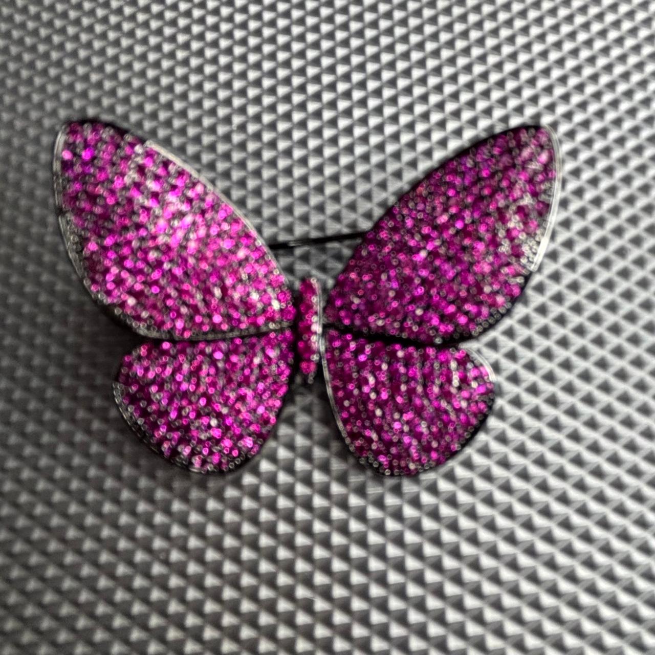 Luxury pink butterfly crystal brooch with sparkling pink stones in black rhodium finish, designer statement lapel pin for sarees, blazers and sherwanis.