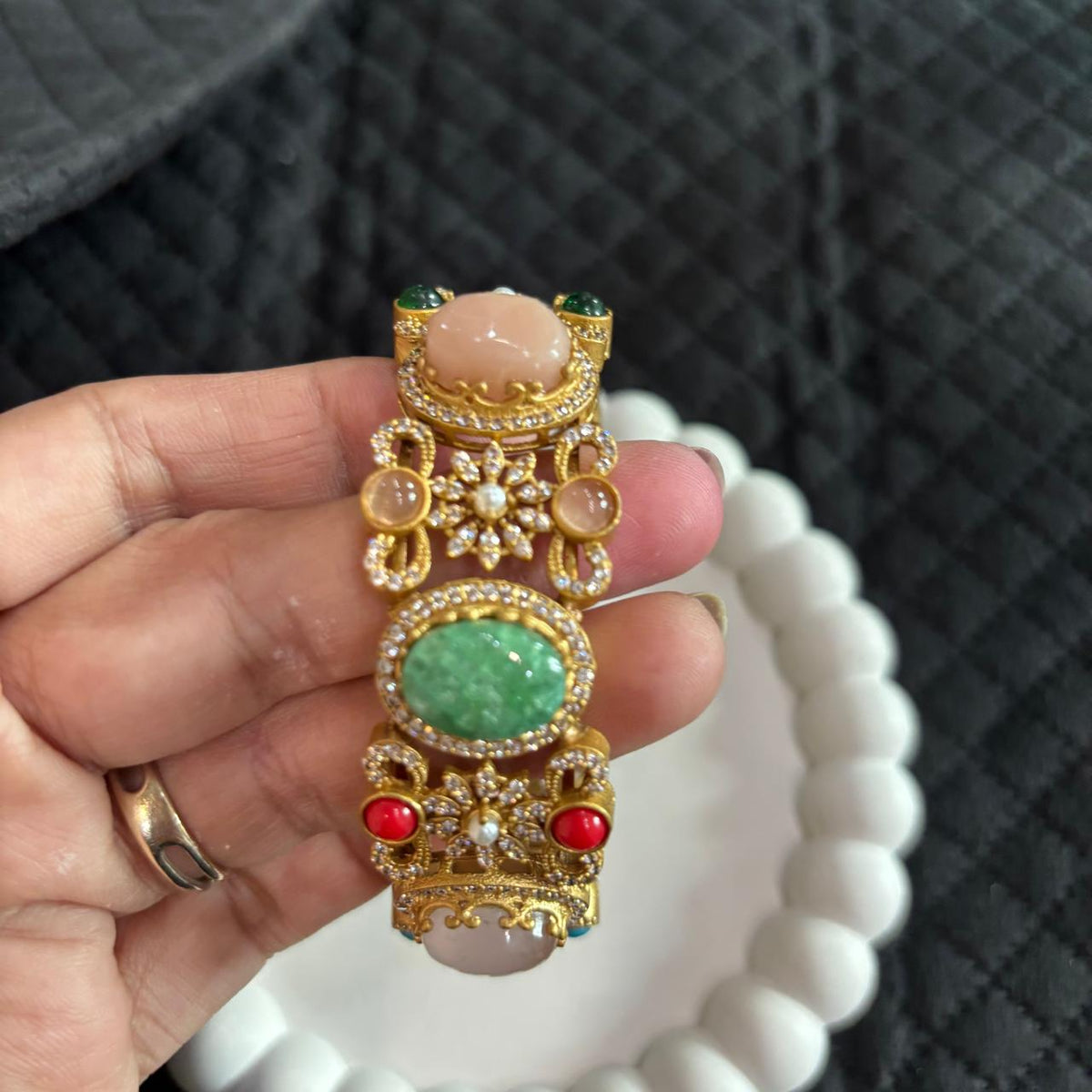 Single multistone kada bracelet with clear crystal and floral embellishments