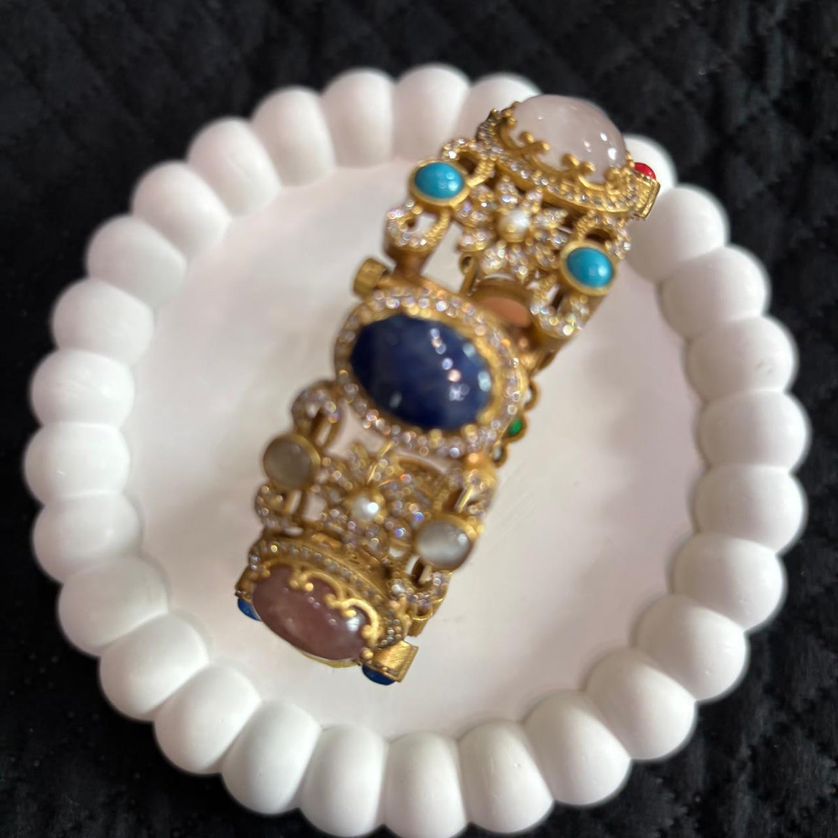 Sabya multistone openable kada bracelet with colourful stones and crystal detailing
