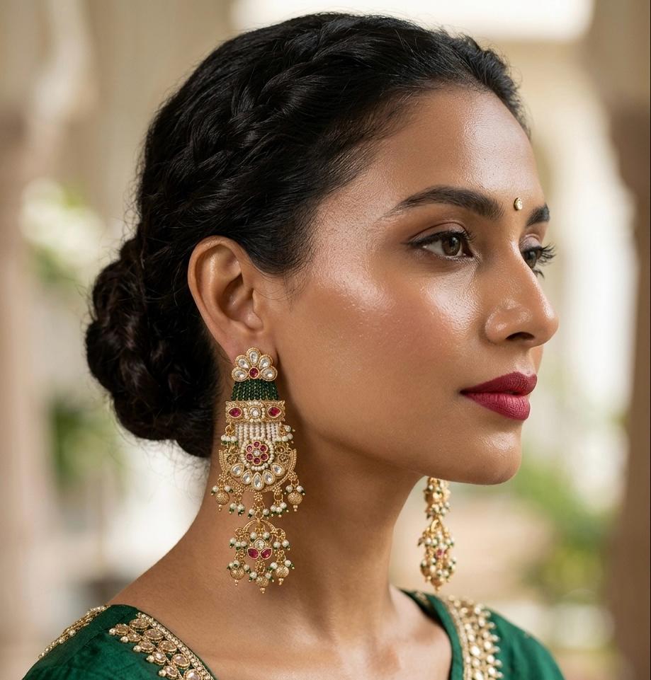 Heritage Rajwada Earrings with beads and pearls and Ruby for the traditional lovers