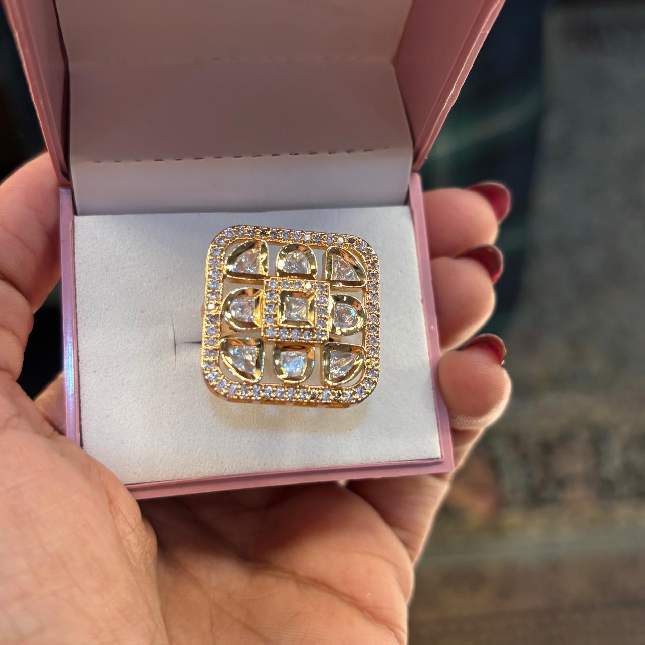 Iconic Moissanite Uncut Diamond Classic Polki Ring / Adjustable