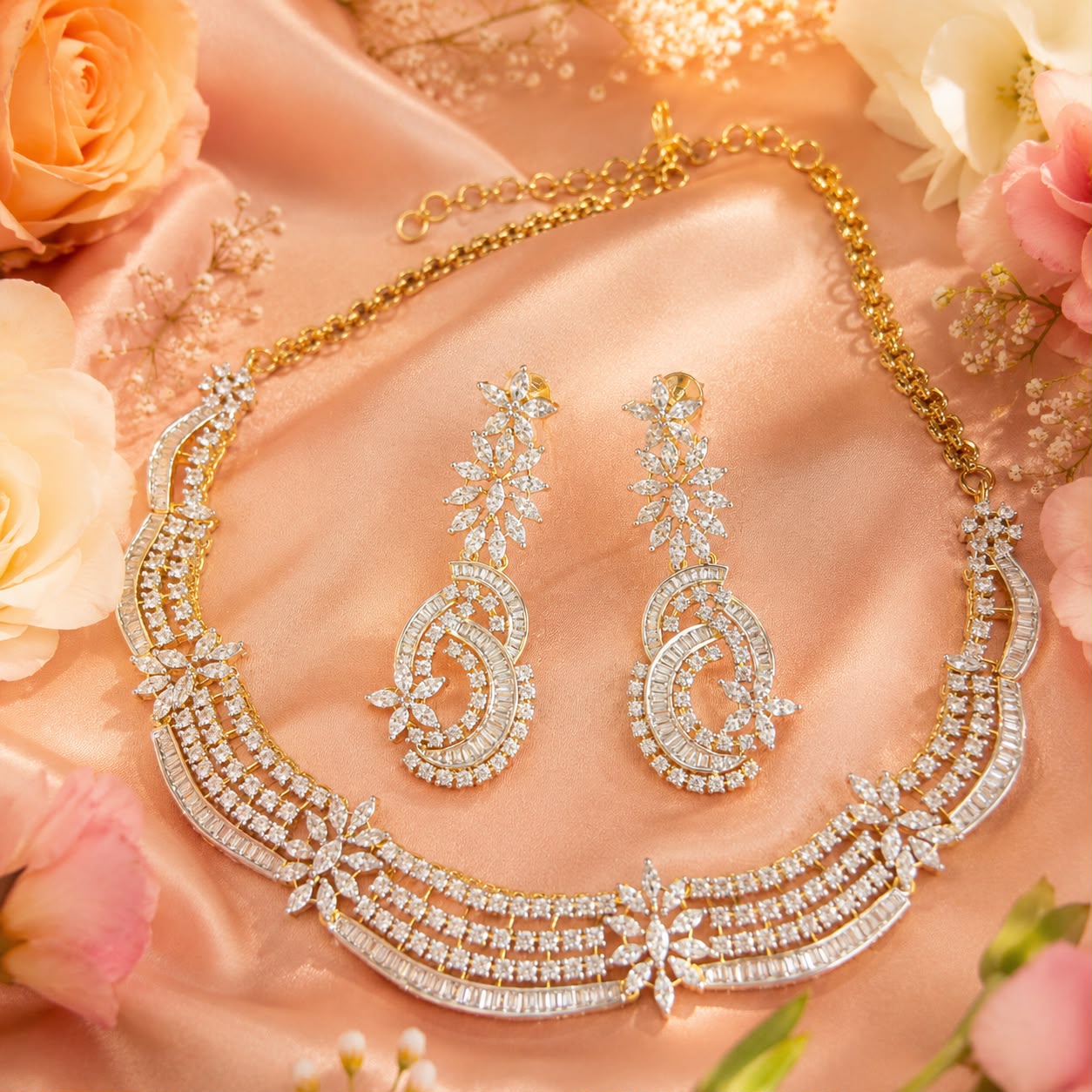 Celeste American Diamond necklace set with matching earrings for party and reception wear