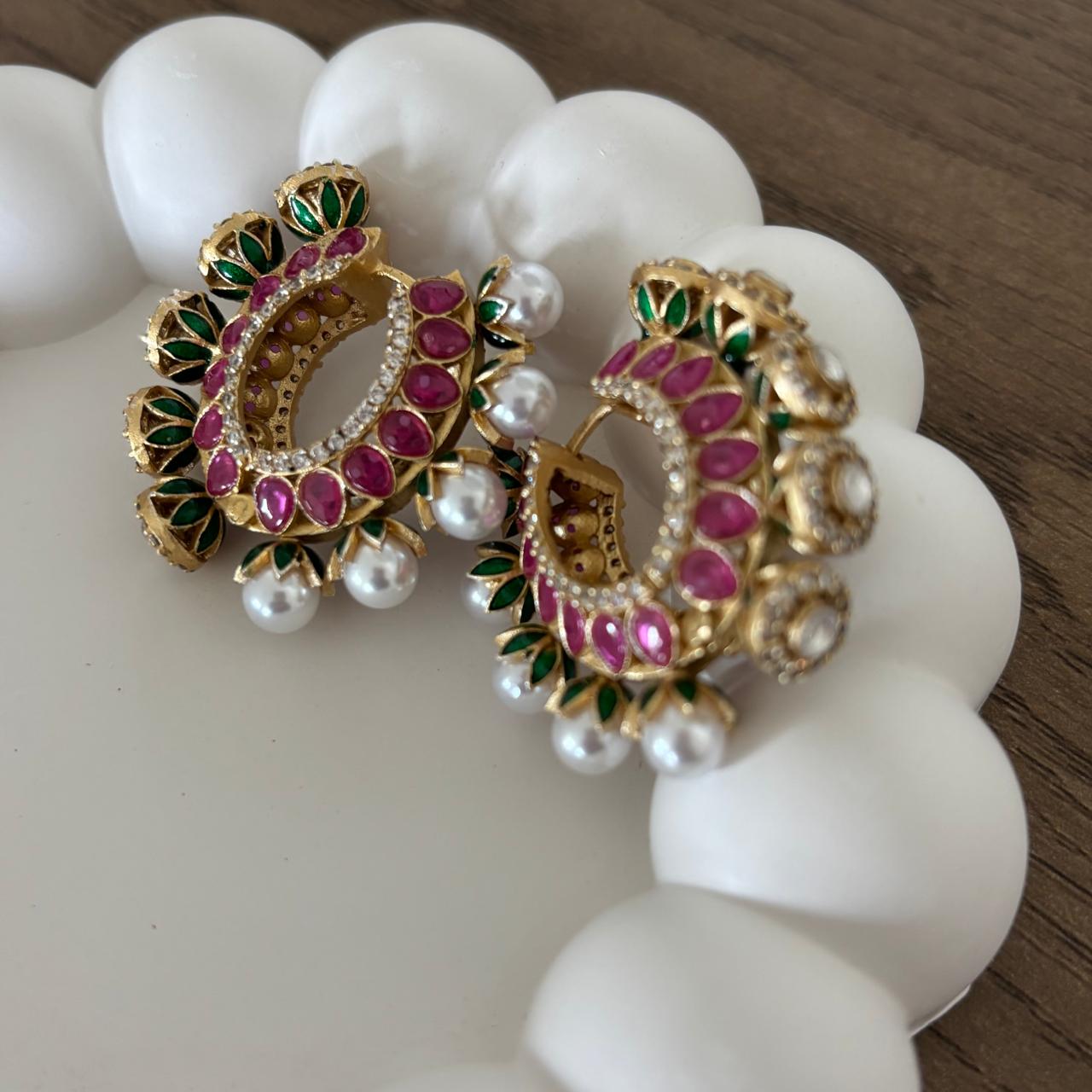 indowestern bali earing with pearls and polki