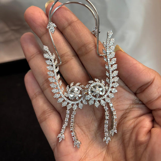 Silver  plated ear cuff earrings with americn diamonds.