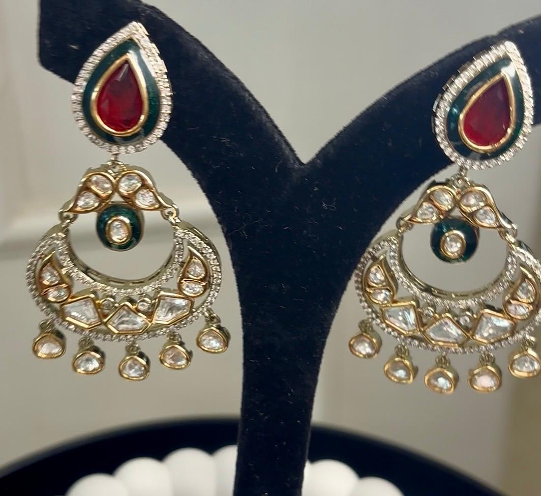 light weight kundan chandbali earrings in different colours in gold tone