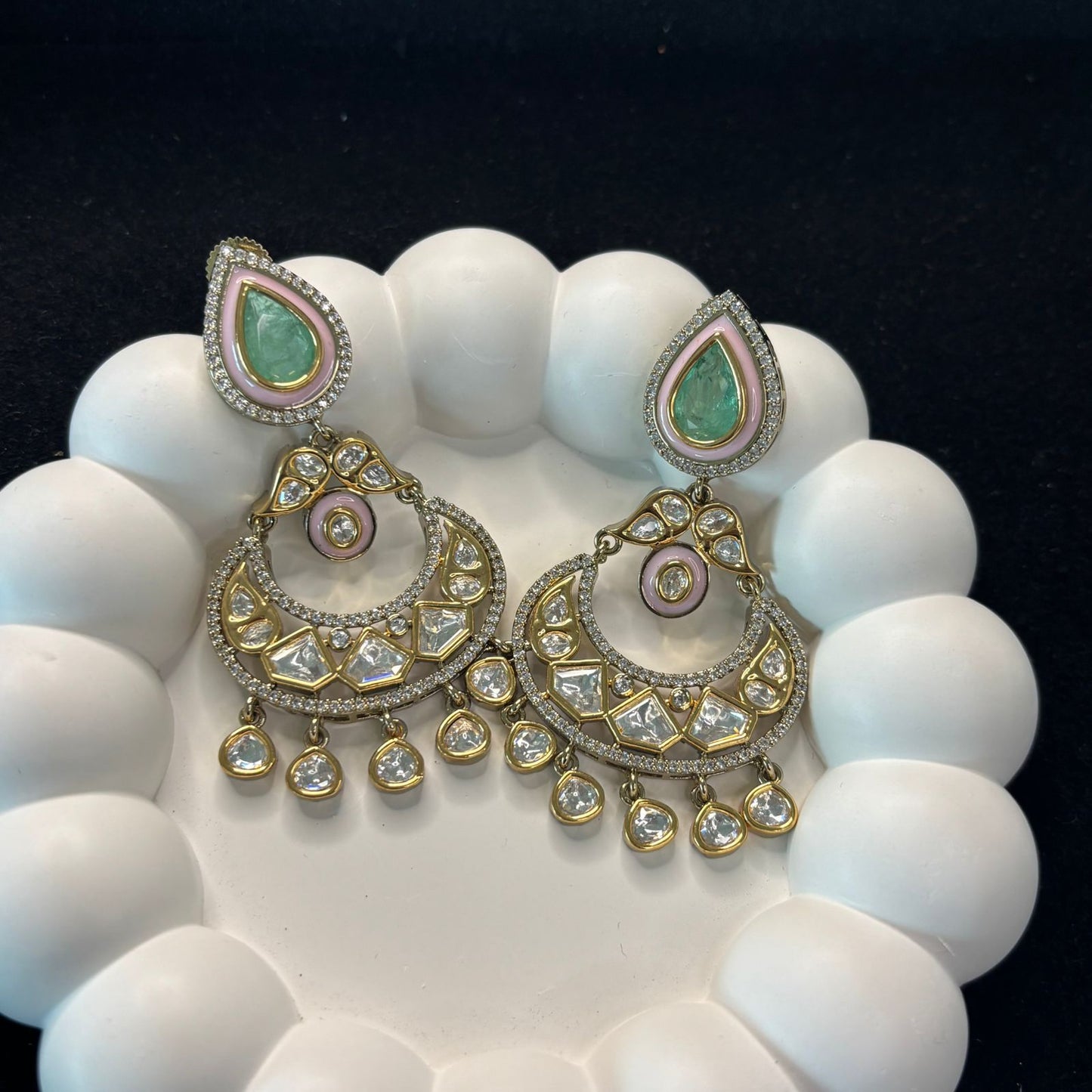 light weight kundan chandbali earrings in different colours in gold tone