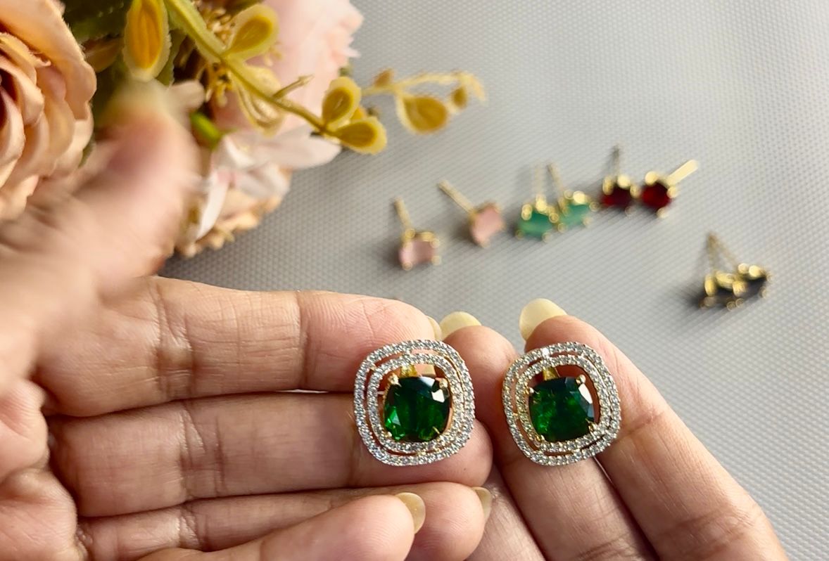 colour changing studs earrings with american diamonds