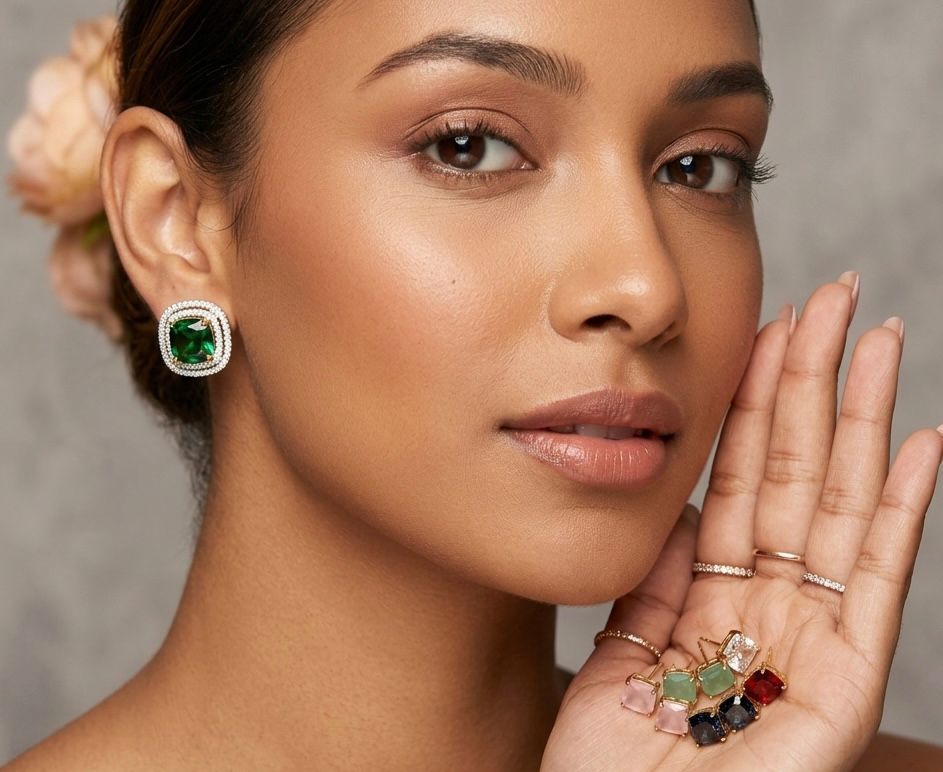 colour changing studs earrings with american diamonds