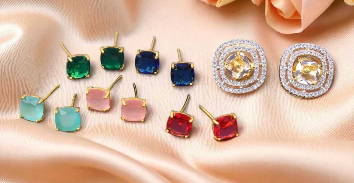 colour changing studs earrings with american diamonds