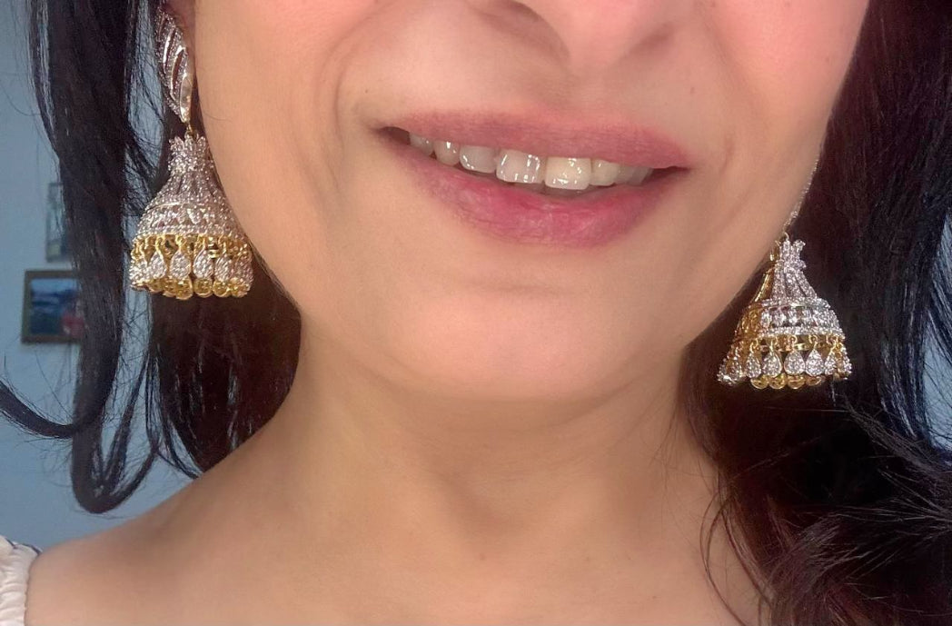 american diamond  jhumka earrings in  gold plating