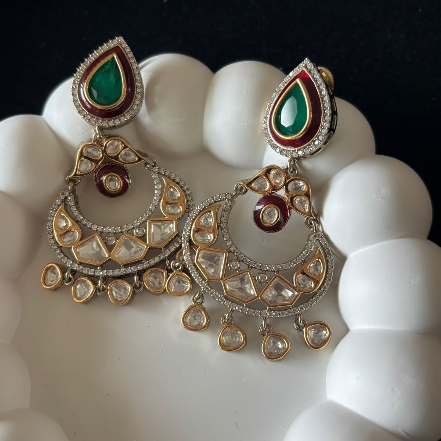 light weight kundan chandbali earrings in different colours in gold plating