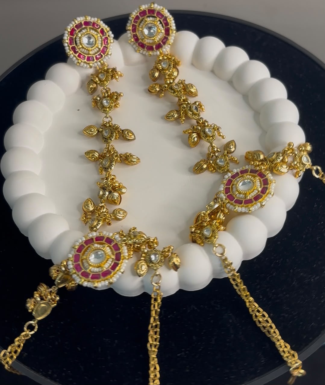 hand harness for both hands with polki and pearl in gold