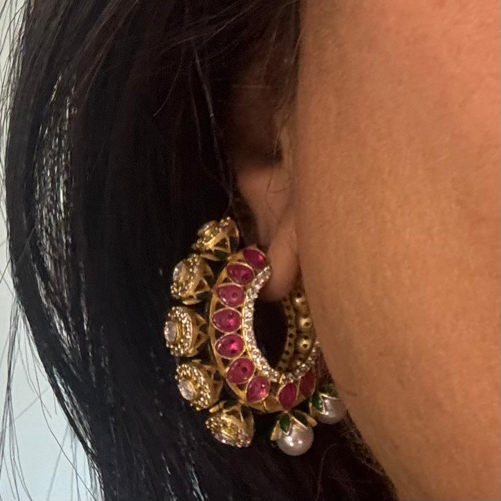 indowestern bali earing with pearls and polki