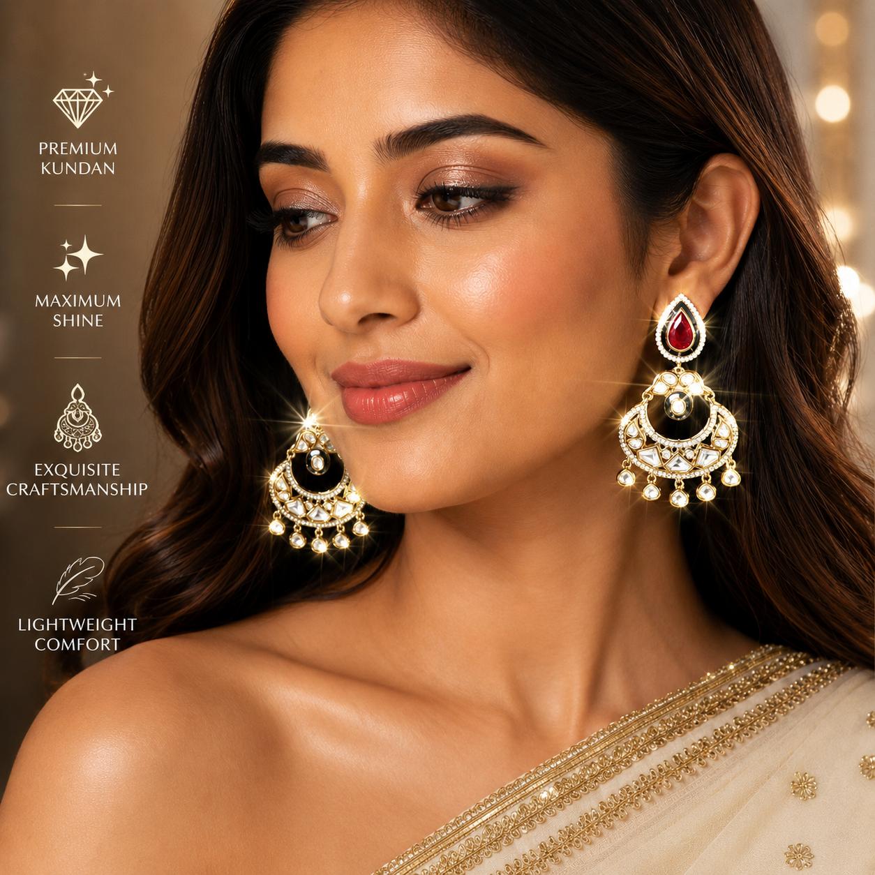 light weight kundan chandbali earrings in different colours in gold plating