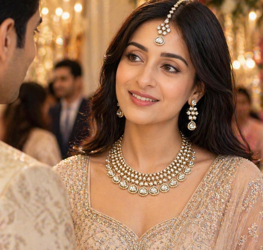  kundan bridal  necklace Set  with maang tikka in uncut polki diamonds and kundan 