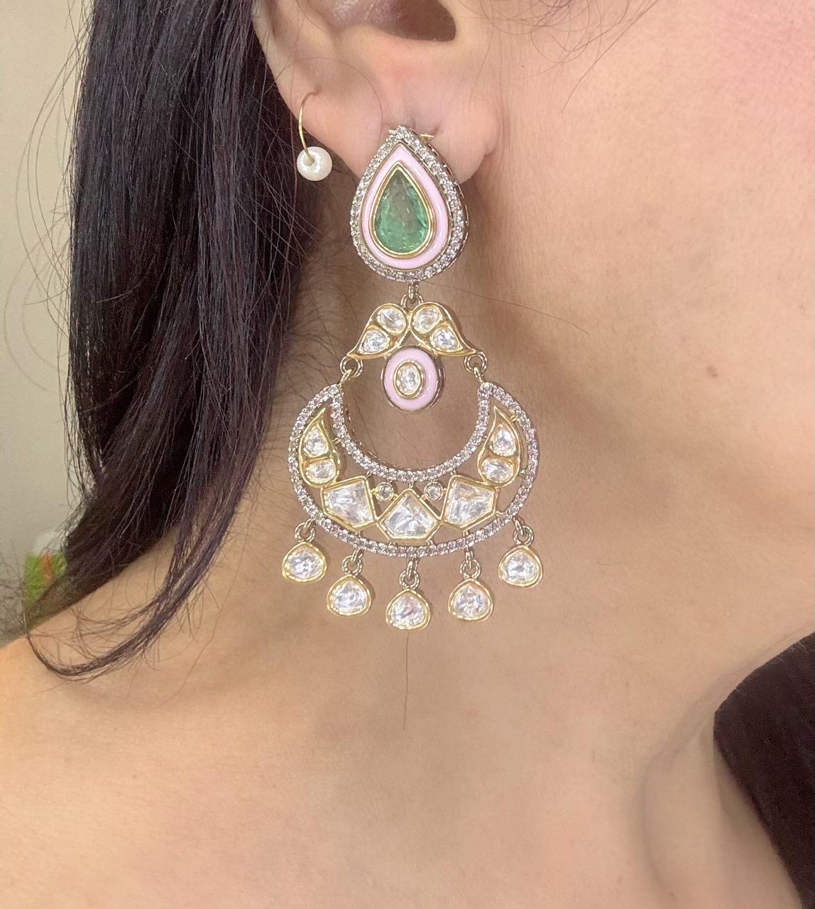 light weight kundan chandbali earrings in different colours in gold plating