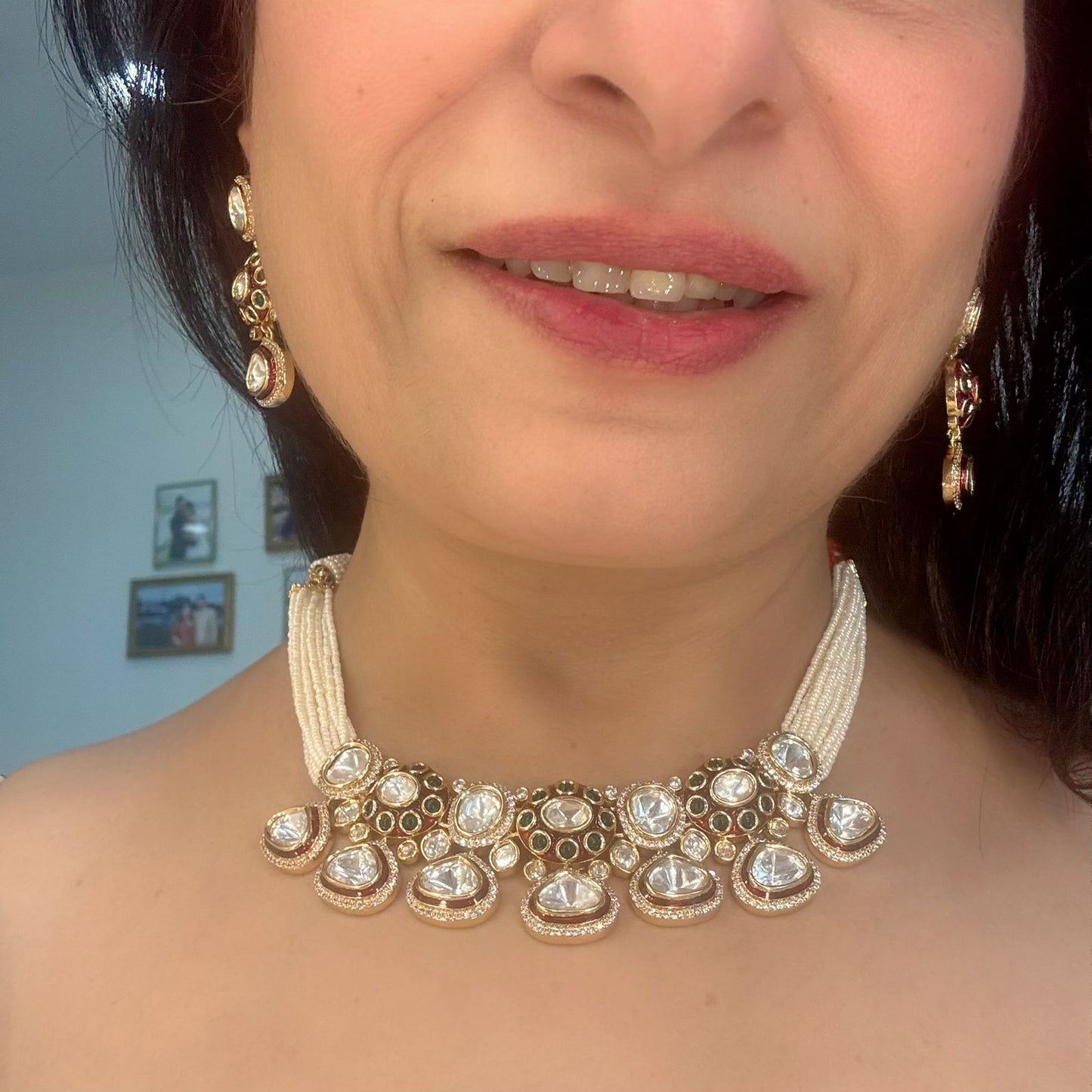 kundan and meenakari  with pearls festive necklace set