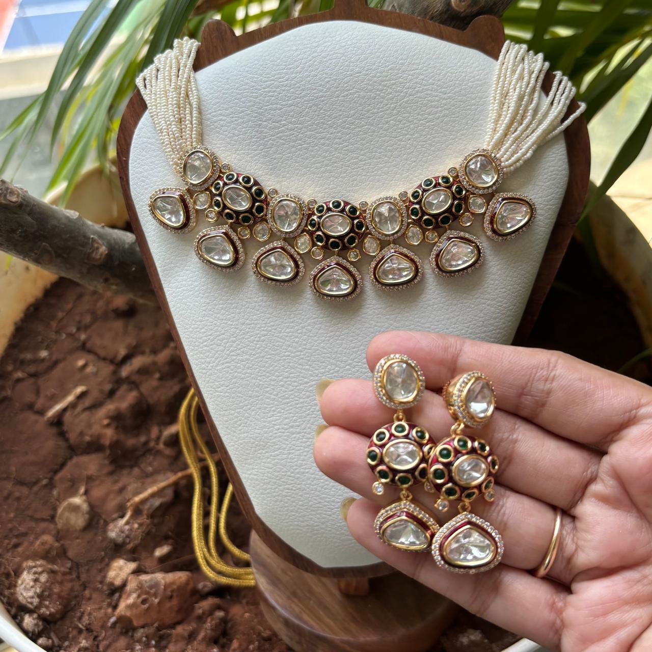 kundan and meenakari  with pearls festive necklace set