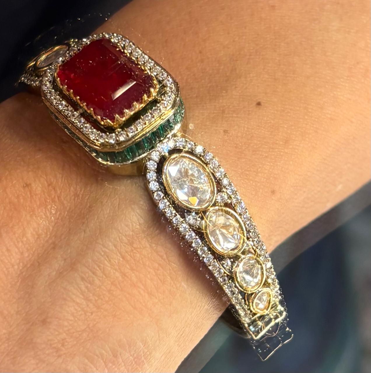 victorian ruby kundan diamond openable bracelet