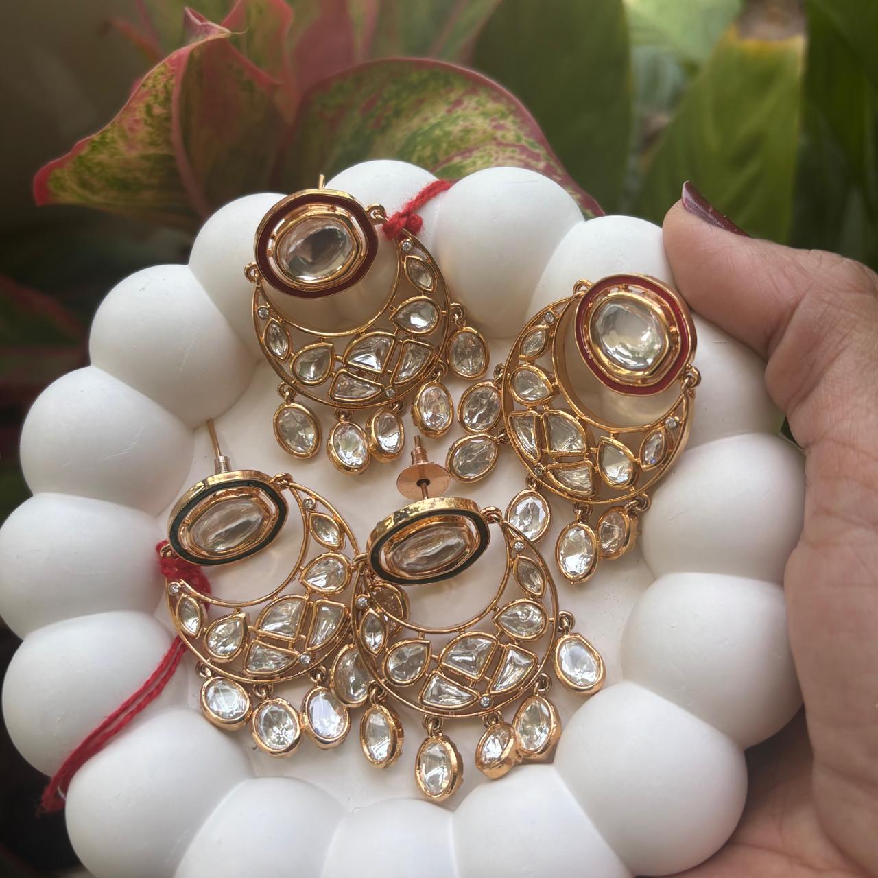 Indowestern Stud Kundan Chandbali  earrings