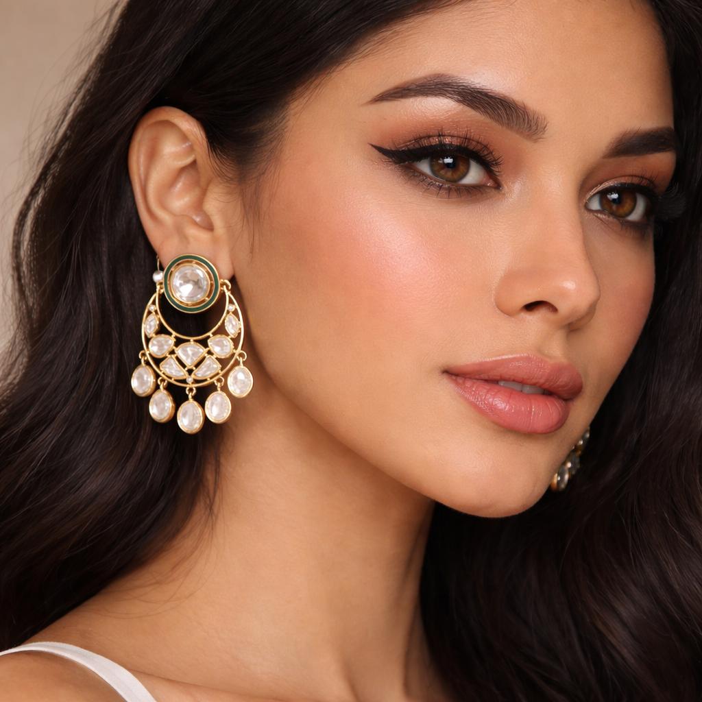 Indowestern Stud Kundan Chandbali  earrings